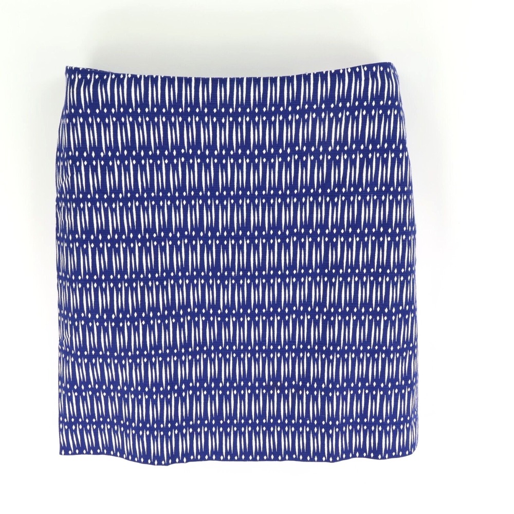 Ann Taylor Pencil Skirt Womens 8 Blue White Geometric Cotton Lined Zip Closure